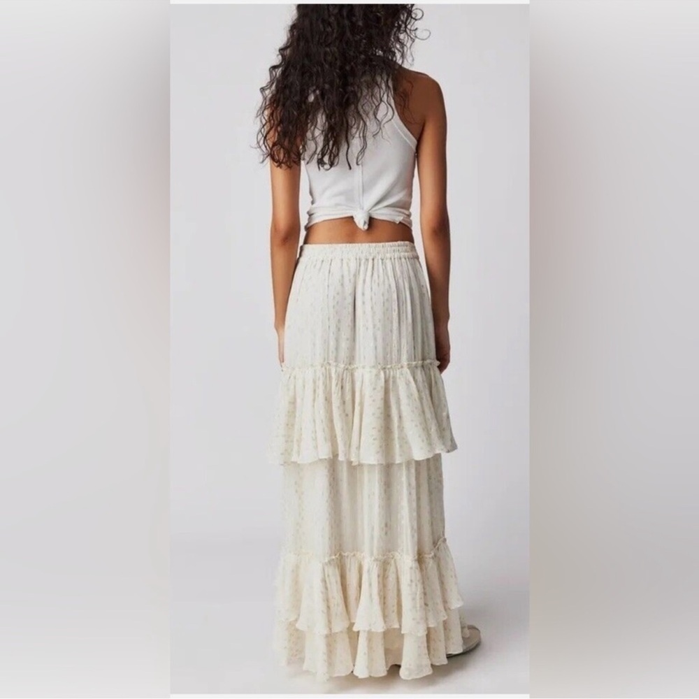 Free People Rococo Sand Metallic Tiered Ruffles Long Maxi  Skirt XS - Picture 2 of 7